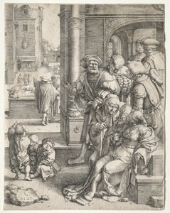 Básník Virgil zavěšený v koši od Lucas van Leyden