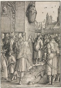Síla žen: Básník Virgil zavěšený v koši od Lucas van Leyden