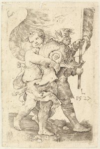 Dva chlapci s helmou a standardem, 1527. od Lucas van Leyden