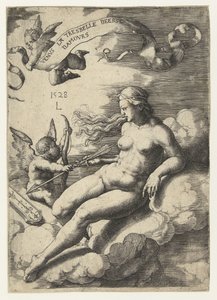 Venuše a Amor Venus la tresbelle deese damours (titul na objektu) od Lucas van Leyden