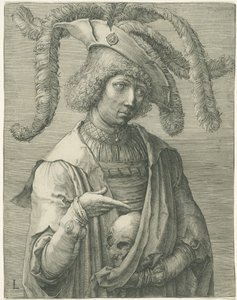 Mladý muž s lebkou od Lucas van Leyden