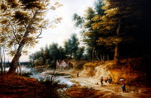 Zalesněná krajina (olej na mědi) od Lucas van Uden