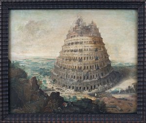 Babylonská věž. Malba Lucase Van Valkenborcha (asi 1535-1597), olej na dřevě, vlámské umění od Lucas van Valckenborch