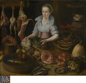 The Kitchen Maid (olej na panelu) od Lucas van Valckenborch