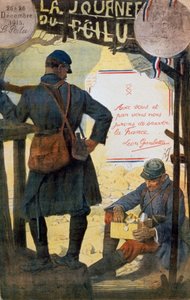 Dva francouzští vojáci si prohlížejí balíčky zaslané z domova. od Lucien Hector Jonas