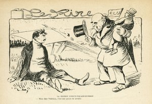 Ilustrace v Le Rire, 30.3.2012 - Závod Limoux-Palais-Bourbon - Volby, letectví - Vedrines Jules (1881-1919) (rytina) od Lucien Metivet
