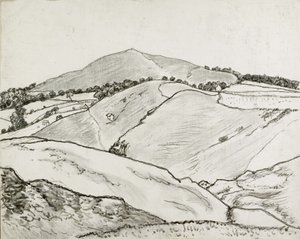 Cefn Bryn, 1933 (černá křída a olejová barva na plátně položeném na palubě) od Lucien Pissarro