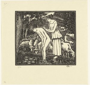 Dafnis myje Cloë Daphnis et Chloé (název série) od Lucien Pissarro