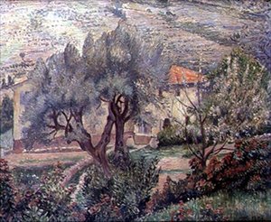 Krajina Orovida, třešeň (olej na plátně) od Lucien Pissarro