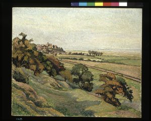Žito z Cadborough, západ slunce (olej na plátně) od Lucien Pissarro