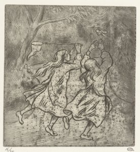 Dvě dívky chytající motýly od Lucien Pissarro