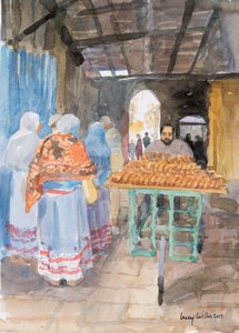 Bagel Seller ve Starém Městě, Jeruzalém, 2019 (bez papíru) od Lucy Willis