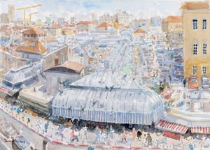 Pohled z balkónu, Mahane Yehuda, Jeruzalém, 2019 (bez papíru na papíře) od Lucy Willis