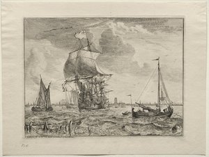 Mořská scéna s Amsterdamem v dálce od Ludolf Backhuysen