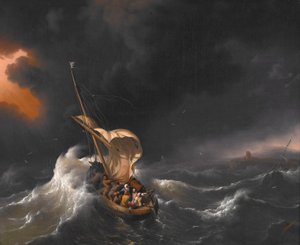 Kristus utišuje bouři na Galilejském jezeře od Ludolf Bakhuizen