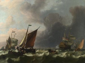 Holandští válečníci a malá plavidla ve svěžím vánku u Enkhuizenu, 1683