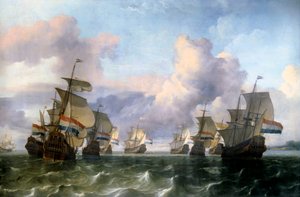 Nizozemské křídlo indické společnosti. Obraz Ludolfa Backhuysena (1631-1708) Ec. Hol.