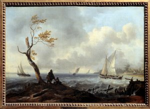Rybářská loď a pobřežní loď za špatného počasí nebo vichřice Obraz od Ludolfa Backhuysena (1631-1708)