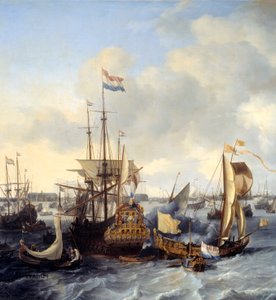 Pohled na amsterdamský přístav z detailu. Obraz Ludolfa Backhuysena (1631-1708) 1666 Ne. 1,28x2,21m