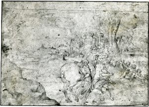 Erminia and the Shepherds, cca 1600 (pero a inkoust na papíře) od Ludovico Carracci