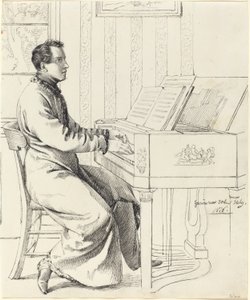 Grimm, Ludwig Emil   Němec, 1790-1863  Umělcův švagr, Ludwig Hassenpflug, Příprava hrát na klavír, 1826 (pero a černý inkoust přes grafit na tkaném papíře)