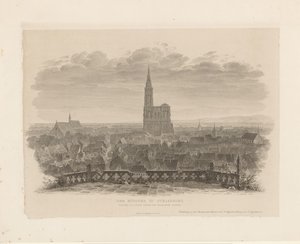 Portrét katedrály Straatsburg Minster ve Štrasburku při pohledu z východní věže Tomášského kostela (název na objektu) od Ludwig Friedrich Schnell