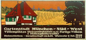 Zahradní město Mnichov-Jihozápad / Náměstí vil / Tramvajová linka 16/18 / Dokončené vily (Holzapfelkreuth) / Heimstätten-Gesellschaft m od Ludwig Hohlwein