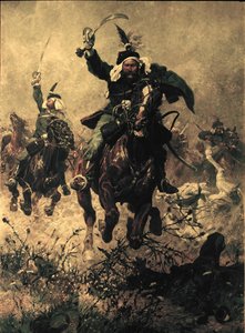 Plukovník Rodakowski na koni před svým plukemv bitvě u Custozy ...