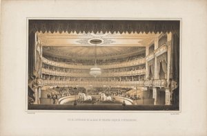 Interiér jezdeckého cirkusového divadla v Petrohradu, 1850.