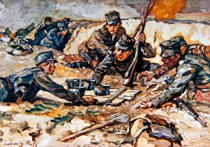Přinášení dávek do rakouských zákopů pod palbou ruského dělostřelectva od Ludwig Putz