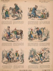 Hans in Luck (podle bratří Grimmů), č. 213 z Muenchener Bilderbogen vydaného nakladatelstvím Braun & Schneider, Mnichov, 1880. od Ludwig Voltz