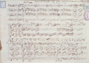 Strana notového záznamu k Symfonii č. 6 F dur, opus 68, Ludwiga van Beethovena