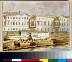 Palác Shuvalov (nebo Narychkine) na řece Fontanka, Petrohrad (Rusko) (Palác Naryshkin na řece Fontanka) - Malba Ludwiga (Luigi) Premazziho (1814-1891), akvarel na papíře, polovina 19. století - Soukromá sbírka od Luigi Premazzi