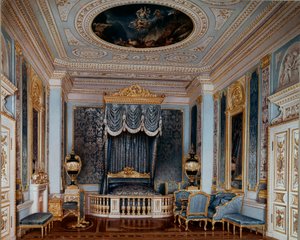 Pohled do ložnice cara Alexandra II. (1818-1881) v Gatčinském paláci Grafiky Luigiho Premazziho (Ludwiga Osipoviče) (1814-1891) 19. století Petrohrad, Ermitáž
