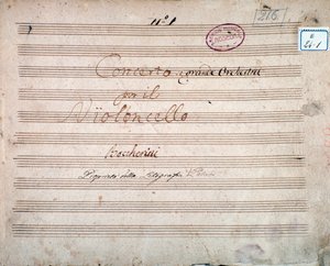 První strana podepsána autorem partitury Koncertu pro violoncello a orchestr Es, Luigi Boccherini od Luigi Boccherini
