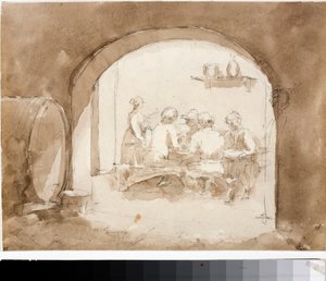 Interiér hostince (Akvarel, cca 1820) od Luigi Garibbo