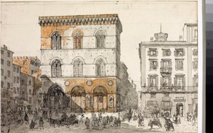 Pohled na kostel Orsanmichele ve Florencii (akvarel, cca 1820) od Luigi Garibbo
