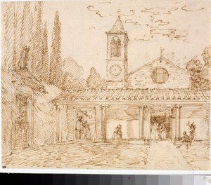Pohled na kostel v renesančním stylu (kresba tuší, cca 1825) od Luigi Garibbo