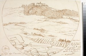 Pohled na Monte Senario poblíž Florencie (kresba, cca 1833) od Luigi Garibbo