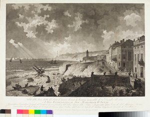 Pohled na přístav v Janově během Tempete 25/12/1821 (rytina, cca 1821) od Luigi Garibbo