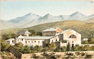 Pohled na svatyni Nostra Signora del Monte, Janov (akvarel, cca 1825) od Luigi Garibbo