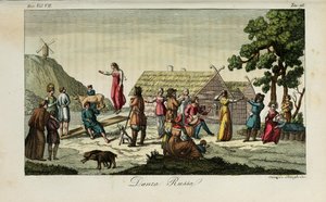ruský tanec. Ilustrace ze starověkých a moderních zvyků nebo vládní historie Giulio Ferrario, 1831