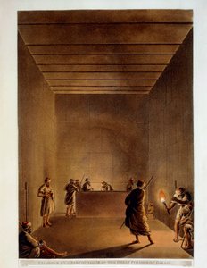 Egypt, místnost a sarkofág Velké pyramidy v Gíze, rytina z "Pohledy" Luigiho Mayera od Luigi Mayer