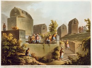 Sarkofágy a hrobky v čele přístavu v Cacamu, z knihy "Pohledy do Osmanské říše", kterou vydal Robert Bowyer (1758-1834) 1803 (akvatinta) od Luigi Mayer