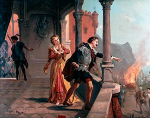 Ilustrace k árii Manrico, Di quel pira Act III, v Trubadore, opera Giuseppe Verdiho