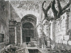 Římské pozůstatky v Castel Gandolfo, jezero Albano, z 