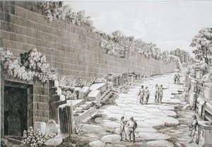 Římská cesta do Tuscula, po jeho prvním výkopu v roce 1825, z „Le Antichita dei contorni di Roma“, publikovaná 1824-26 (lept)