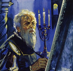 Ve věku 75 let trpěl Tizian slabým zrakem (barevná litografie). od Luis Arcas Brauner