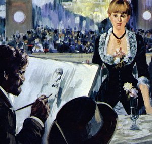Manet maluje dívku za barem v Folies-Bergere (barevná litografie) od Luis Arcas Brauner