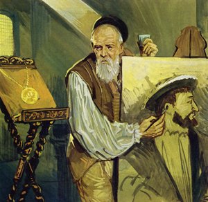 Tizian namaloval portrét francouzského krále Františka I. podle medaile (barevná litografie). od Luis Arcas Brauner